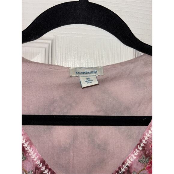 Sundance Catalog Gemi Sz XS Pink Tie Dye Floral Embroidered Chiffon Dress Lined - Picture 5 of 14